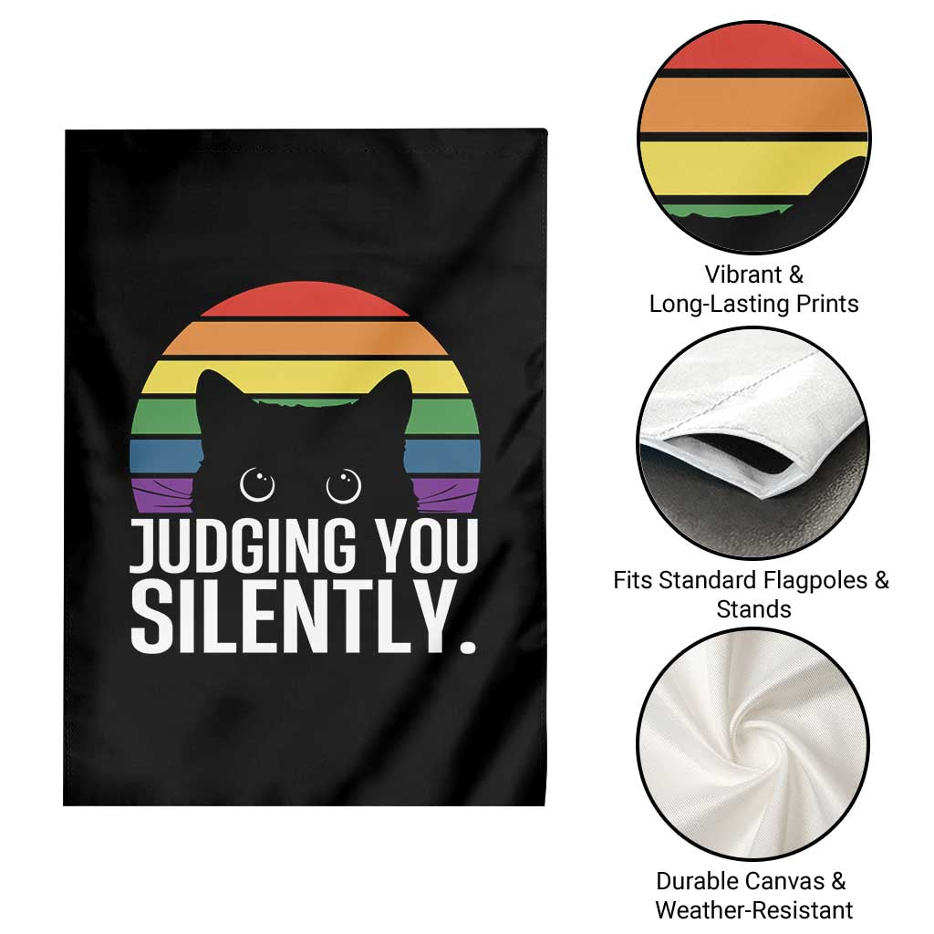 Rainbow Black Cat LGBT Pride Garden Flag Judging You Silently