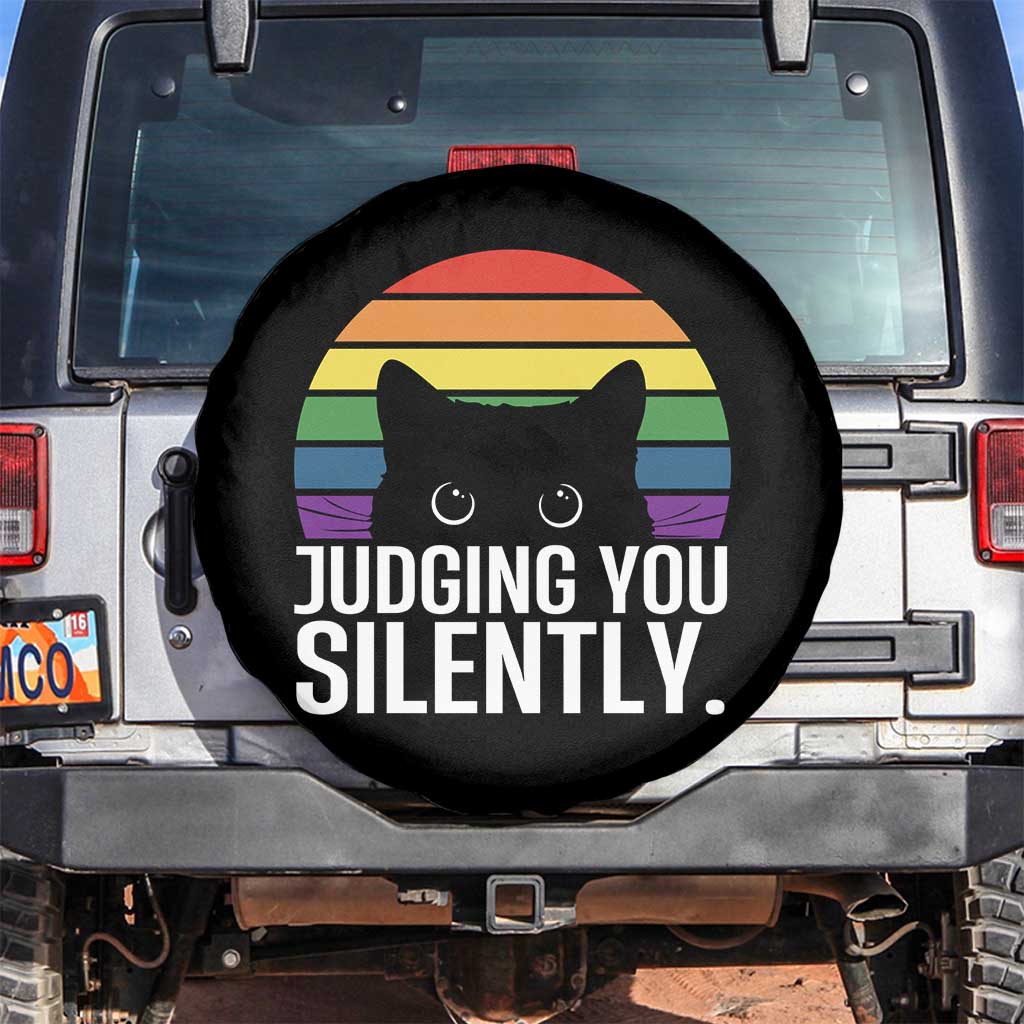 Rainbow Black Cat LGBT Pride Spare Tire Cover Judging You Silently