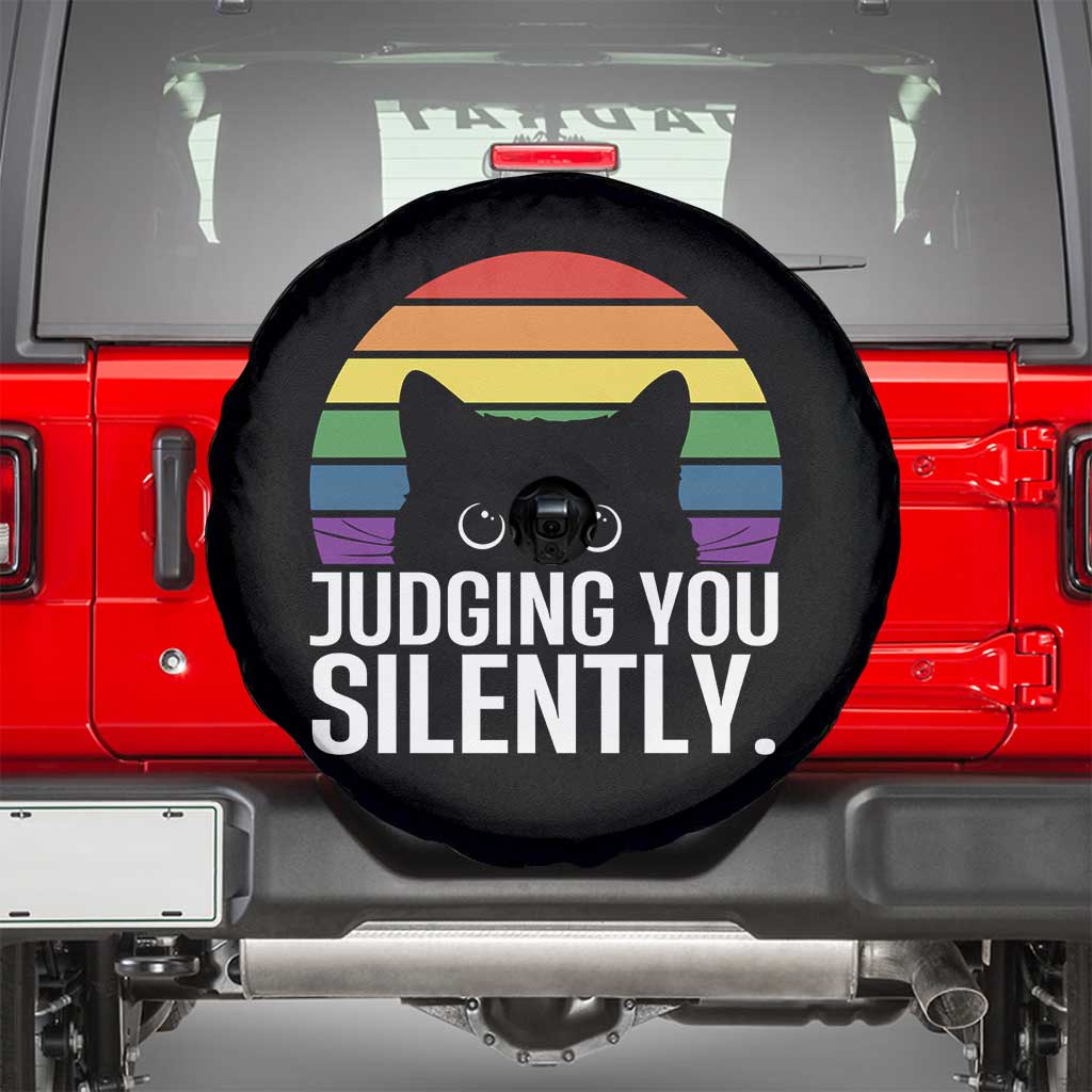 Rainbow Black Cat LGBT Pride Spare Tire Cover Judging You Silently
