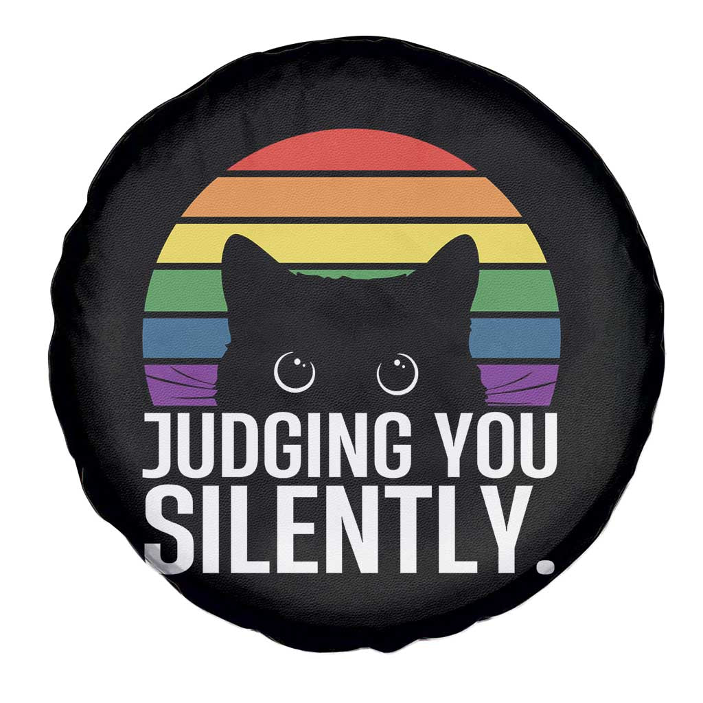 Rainbow Black Cat LGBT Pride Spare Tire Cover Judging You Silently