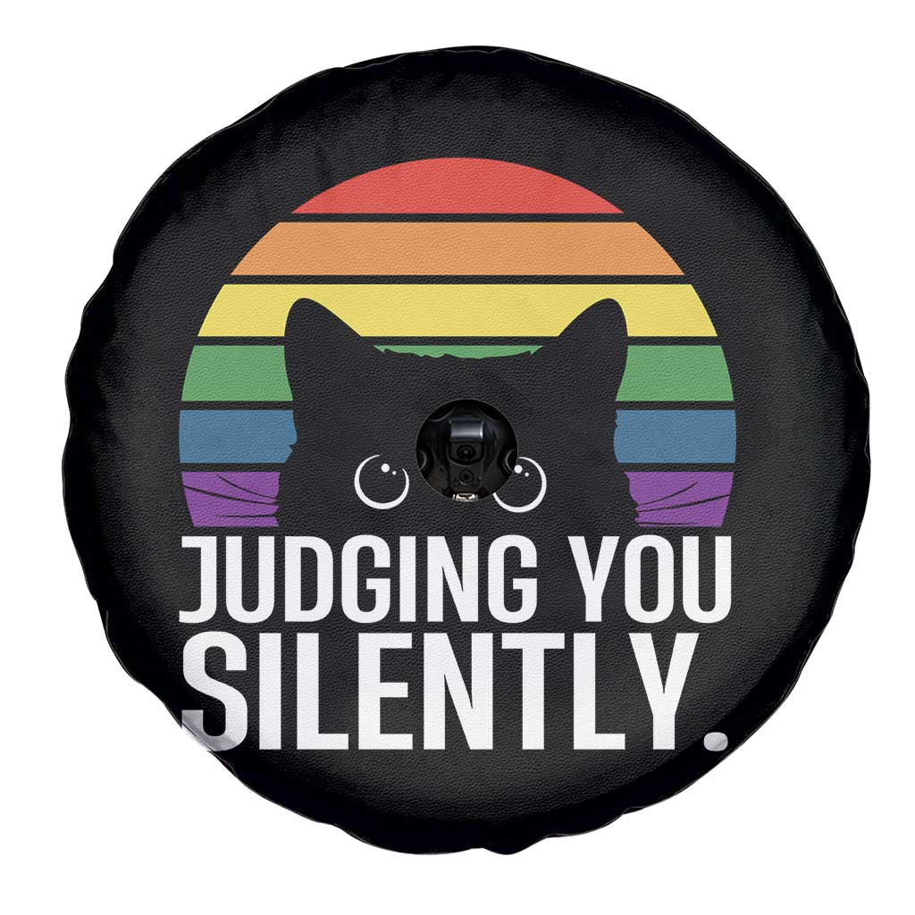 Rainbow Black Cat LGBT Pride Spare Tire Cover Judging You Silently