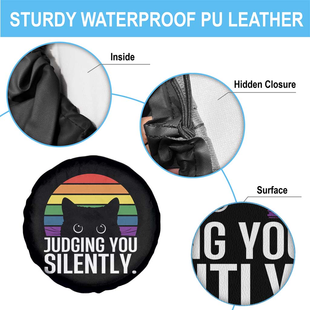 Rainbow Black Cat LGBT Pride Spare Tire Cover Judging You Silently