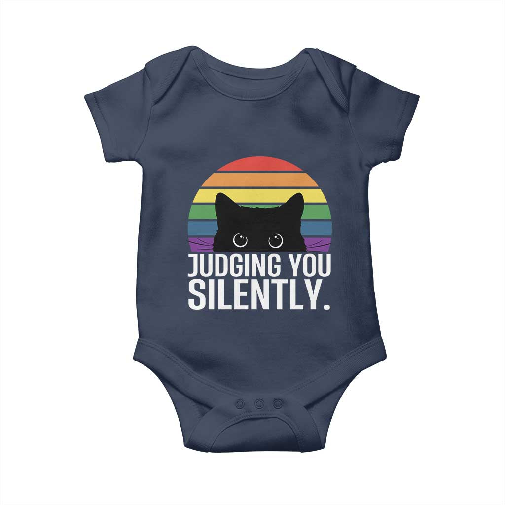 Rainbow Black Cat LGBT Pride Baby Onesie Judging You Silently