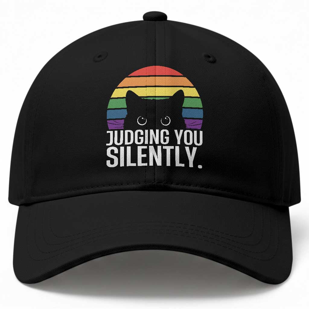 Rainbow Black Cat LGBT Pride Baseball Cap Judging You Silently