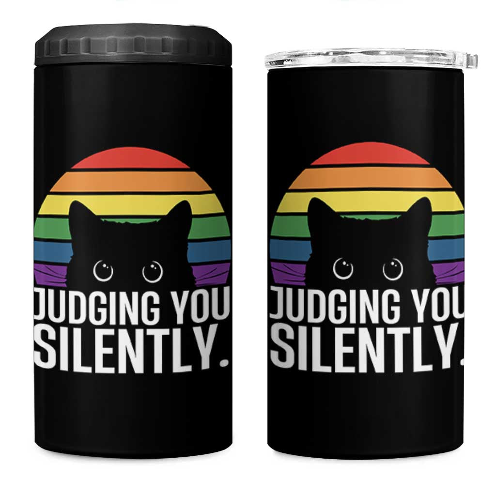 Rainbow Black Cat LGBT Pride 4 in 1 Can Cooler Tumbler Judging You Silently