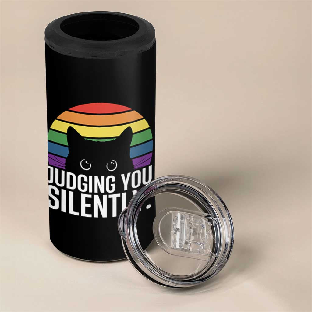 Rainbow Black Cat LGBT Pride 4 in 1 Can Cooler Tumbler Judging You Silently