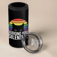 Rainbow Black Cat LGBT Pride 4 in 1 Can Cooler Tumbler Judging You Silently