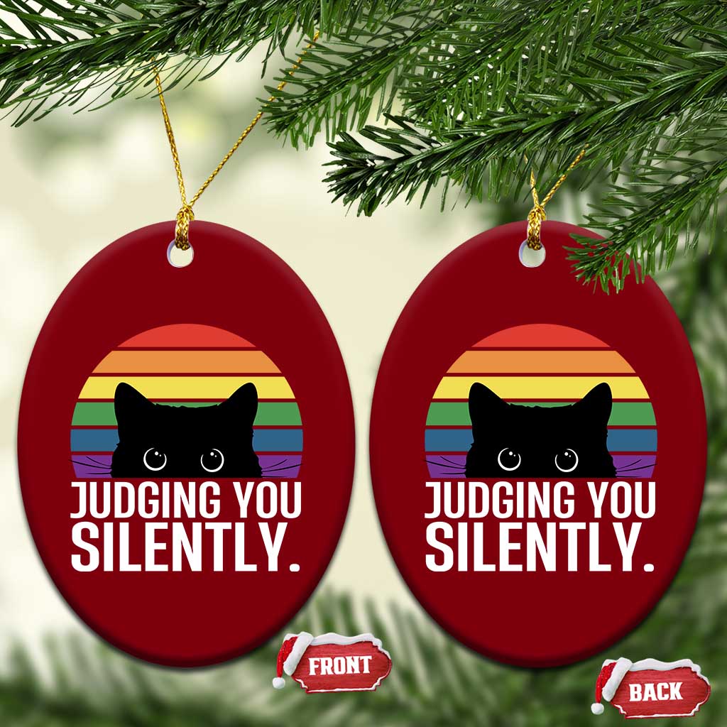 Rainbow Black Cat LGBT Pride Ceramic Ornament Judging You Silently
