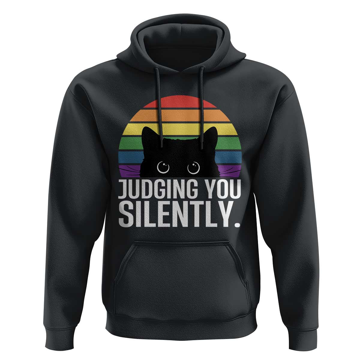 Rainbow Black Cat LGBT Pride Hoodie Judging You Silently