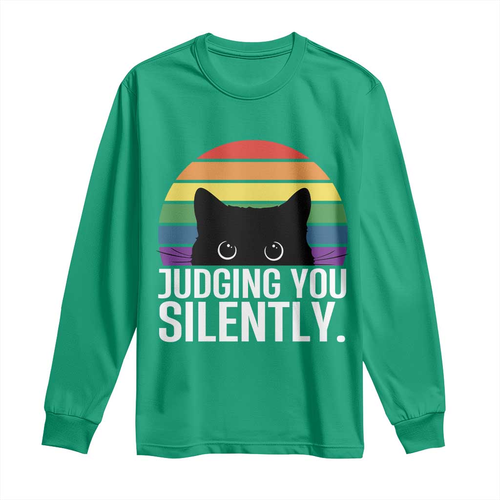 Rainbow Black Cat LGBT Pride Long Sleeve Shirt Judging You Silently