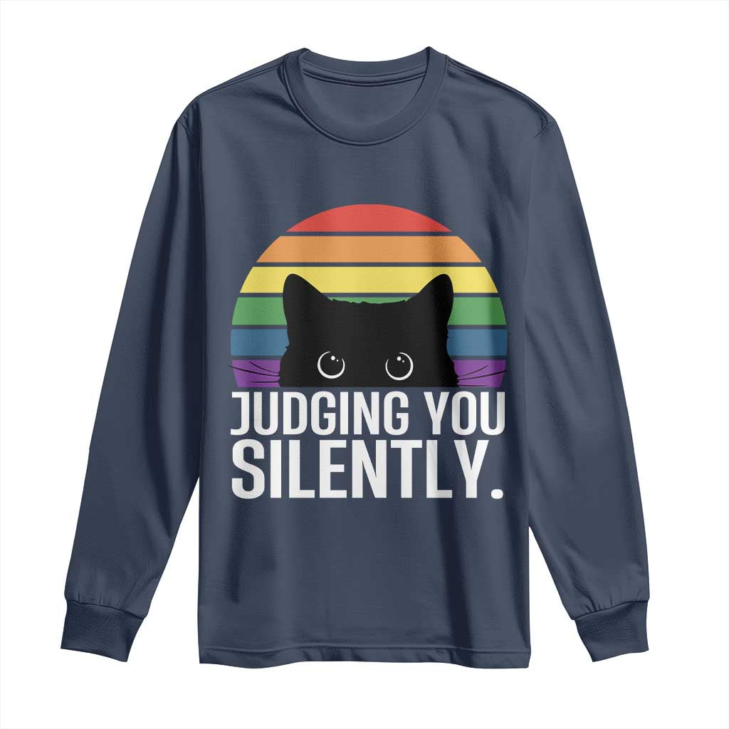 Rainbow Black Cat LGBT Pride Long Sleeve Shirt Judging You Silently