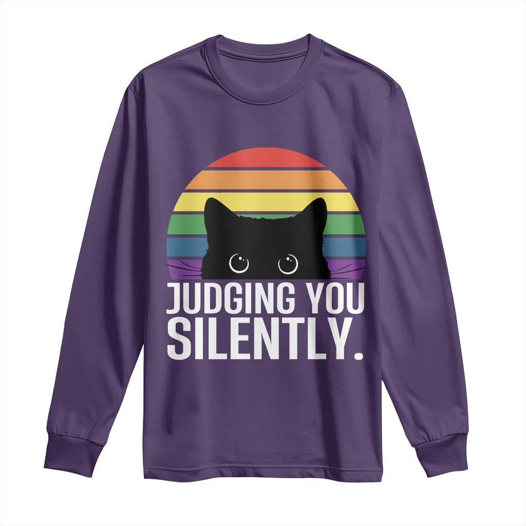 Rainbow Black Cat LGBT Pride Long Sleeve Shirt Judging You Silently