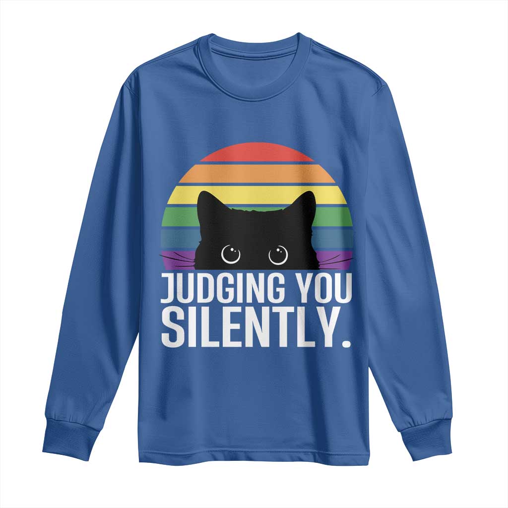 Rainbow Black Cat LGBT Pride Long Sleeve Shirt Judging You Silently