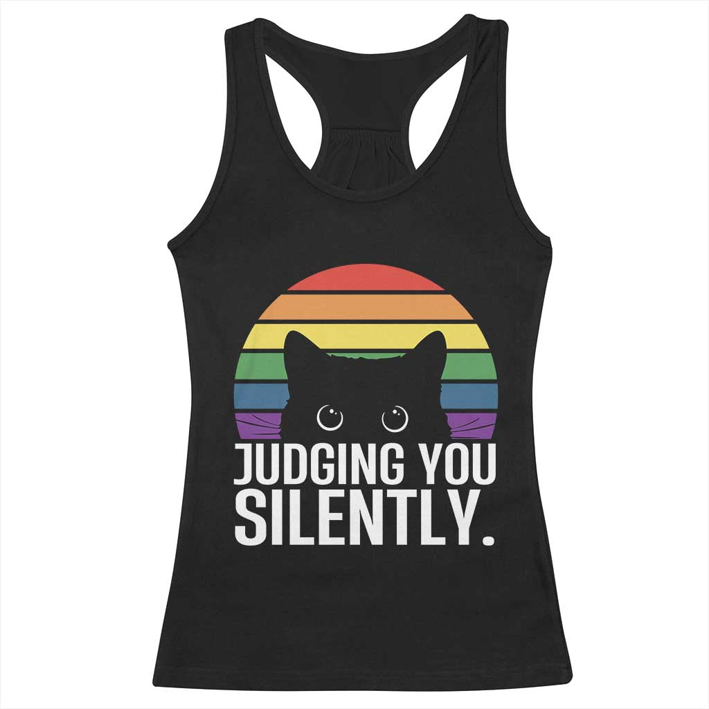 Rainbow Black Cat LGBT Pride Racerback Tank Top Judging You Silently