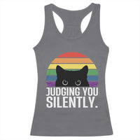 Rainbow Black Cat LGBT Pride Racerback Tank Top Judging You Silently
