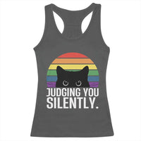 Rainbow Black Cat LGBT Pride Racerback Tank Top Judging You Silently