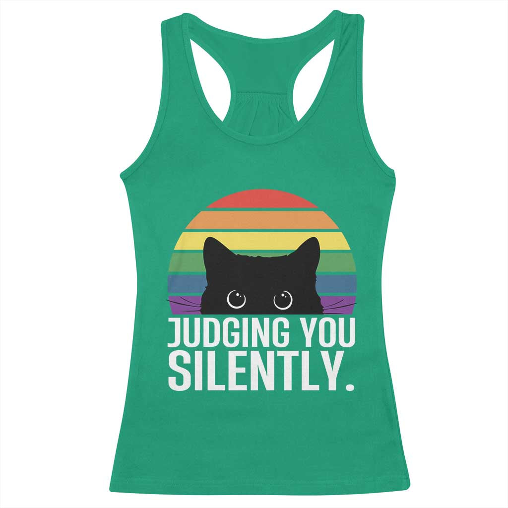 Rainbow Black Cat LGBT Pride Racerback Tank Top Judging You Silently