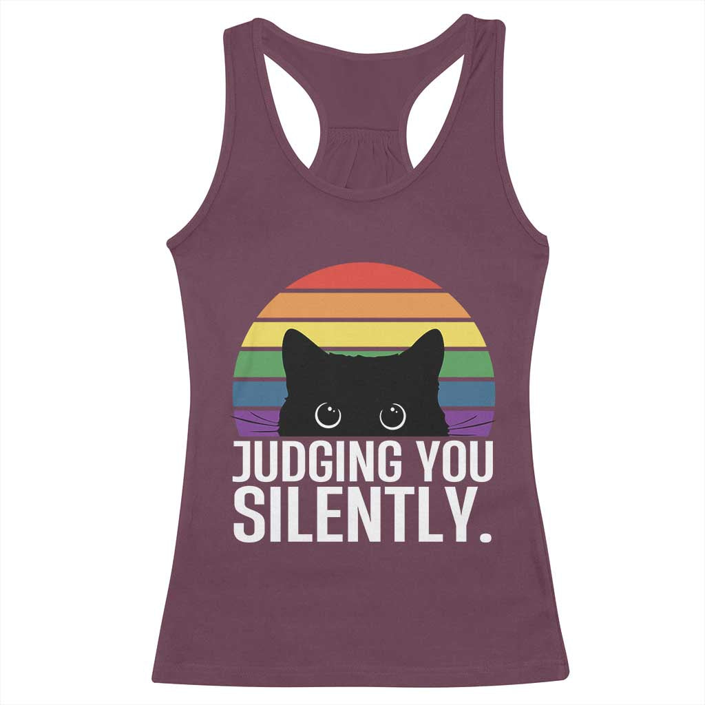 Rainbow Black Cat LGBT Pride Racerback Tank Top Judging You Silently