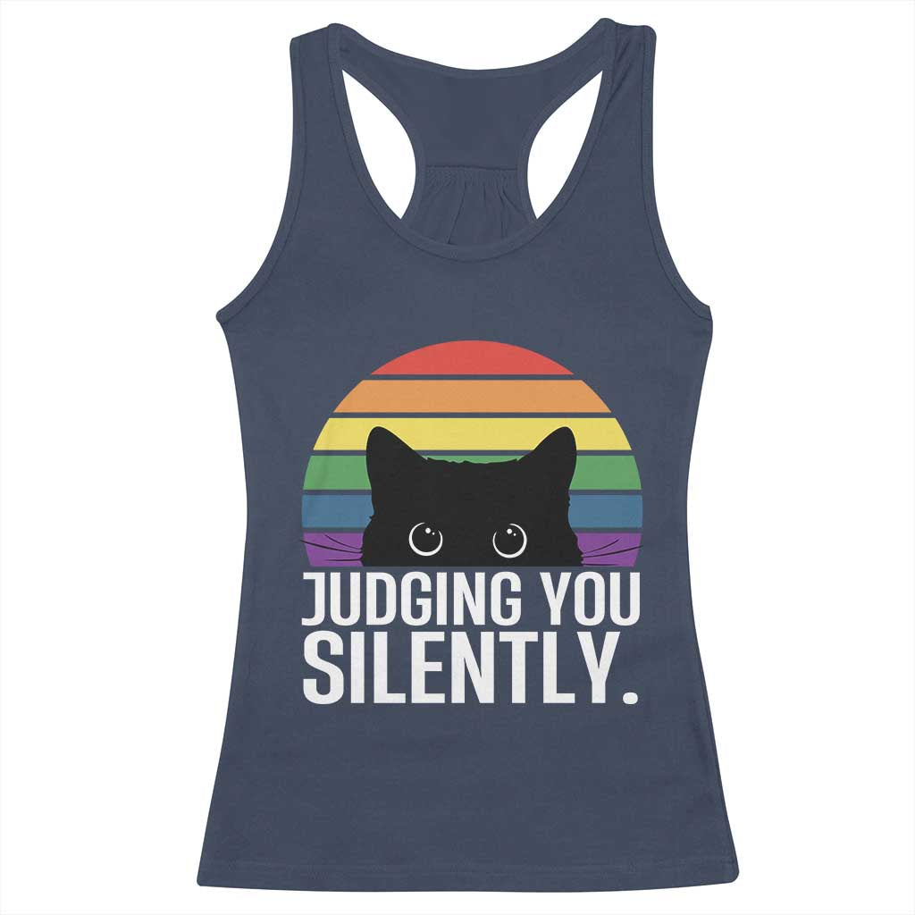 Rainbow Black Cat LGBT Pride Racerback Tank Top Judging You Silently