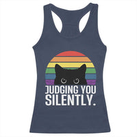 Rainbow Black Cat LGBT Pride Racerback Tank Top Judging You Silently