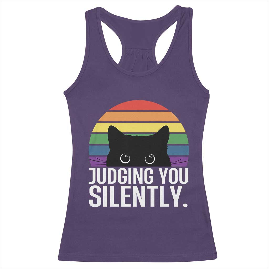 Rainbow Black Cat LGBT Pride Racerback Tank Top Judging You Silently