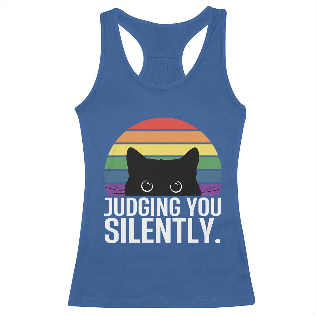 Rainbow Black Cat LGBT Pride Racerback Tank Top Judging You Silently