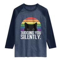 Rainbow Black Cat LGBT Pride Raglan Shirt Judging You Silently