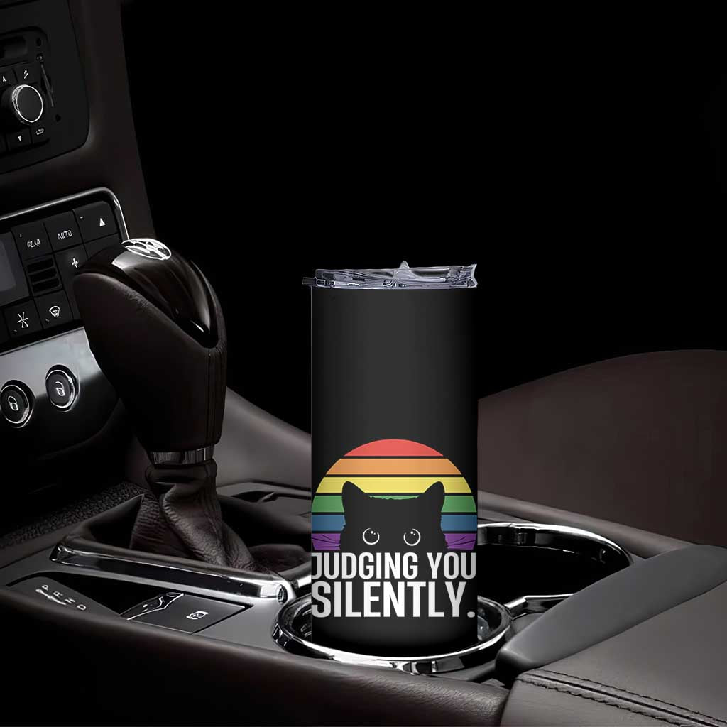 Rainbow Black Cat LGBT Pride Skinny Tumbler Judging You Silently