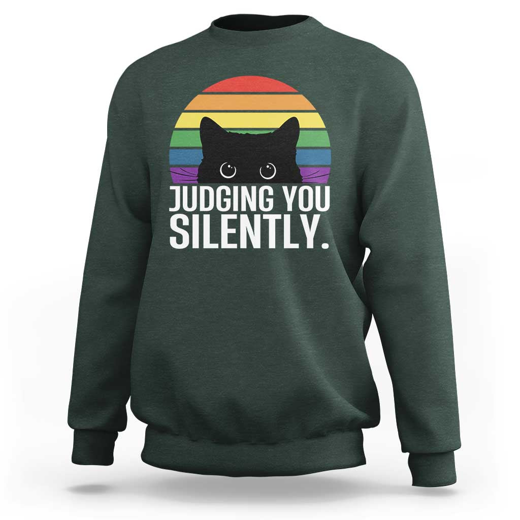 Rainbow Black Cat LGBT Pride Sweatshirt Judging You Silently