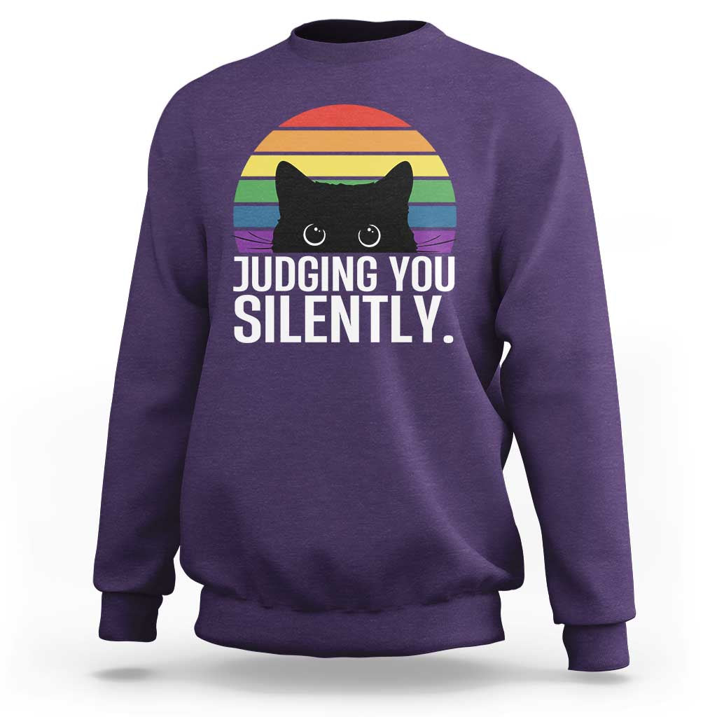 Rainbow Black Cat LGBT Pride Sweatshirt Judging You Silently