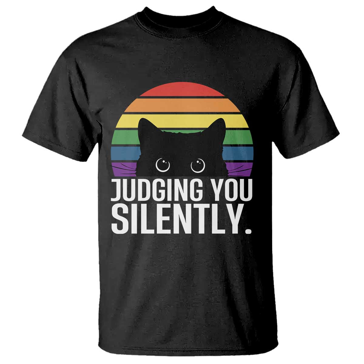 Rainbow Black Cat LGBT Pride T Shirt Judging You Silently