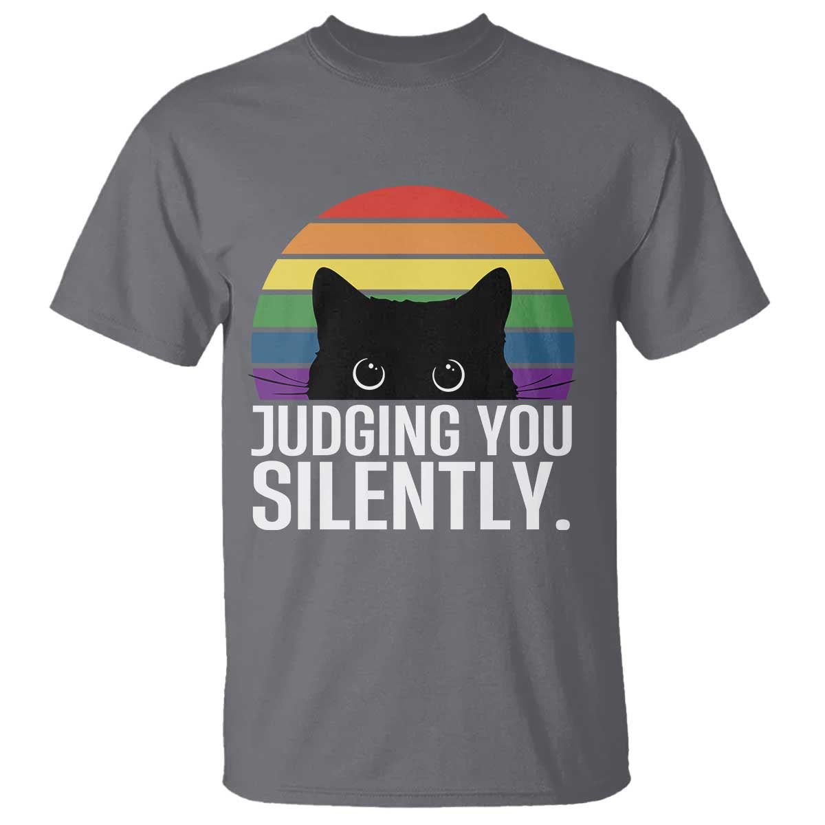 Rainbow Black Cat LGBT Pride T Shirt Judging You Silently