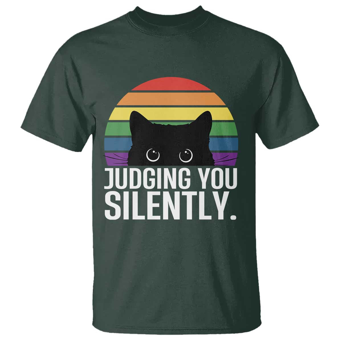 Rainbow Black Cat LGBT Pride T Shirt Judging You Silently