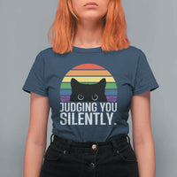 Rainbow Black Cat LGBT Pride T Shirt For Women Judging You Silently