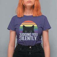 Rainbow Black Cat LGBT Pride T Shirt For Women Judging You Silently
