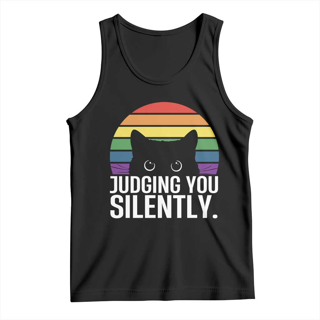 Rainbow Black Cat LGBT Pride Tank Top Judging You Silently