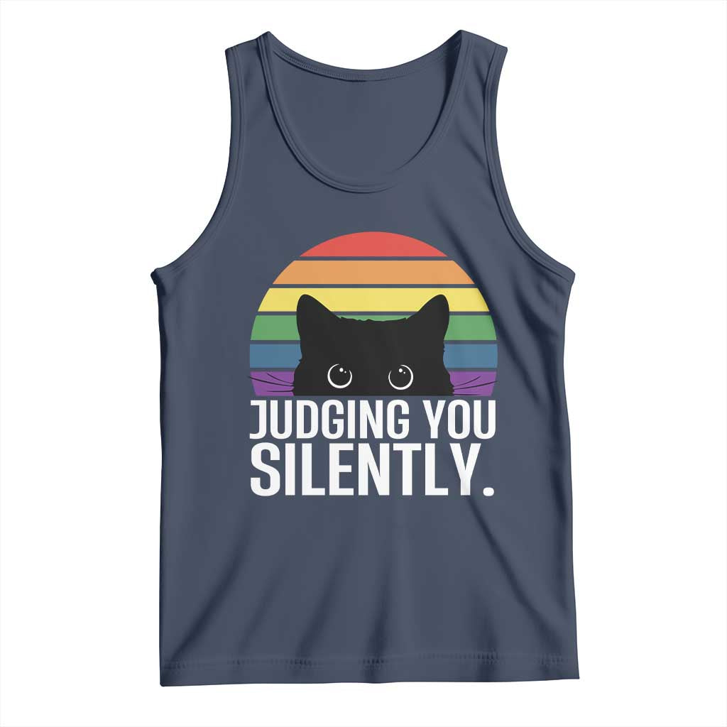 Rainbow Black Cat LGBT Pride Tank Top Judging You Silently