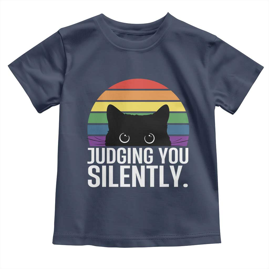 Rainbow Black Cat LGBT Pride Toddler T Shirt Judging You Silently