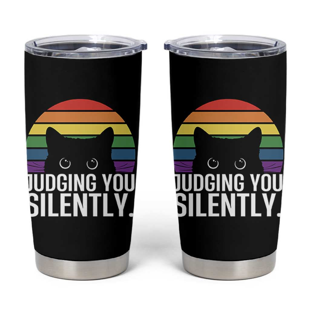 Rainbow Black Cat LGBT Pride Tumbler Cup Judging You Silently