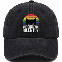 Rainbow Black Cat LGBT Pride Washed Cotton Baseball Cap Judging You Silently