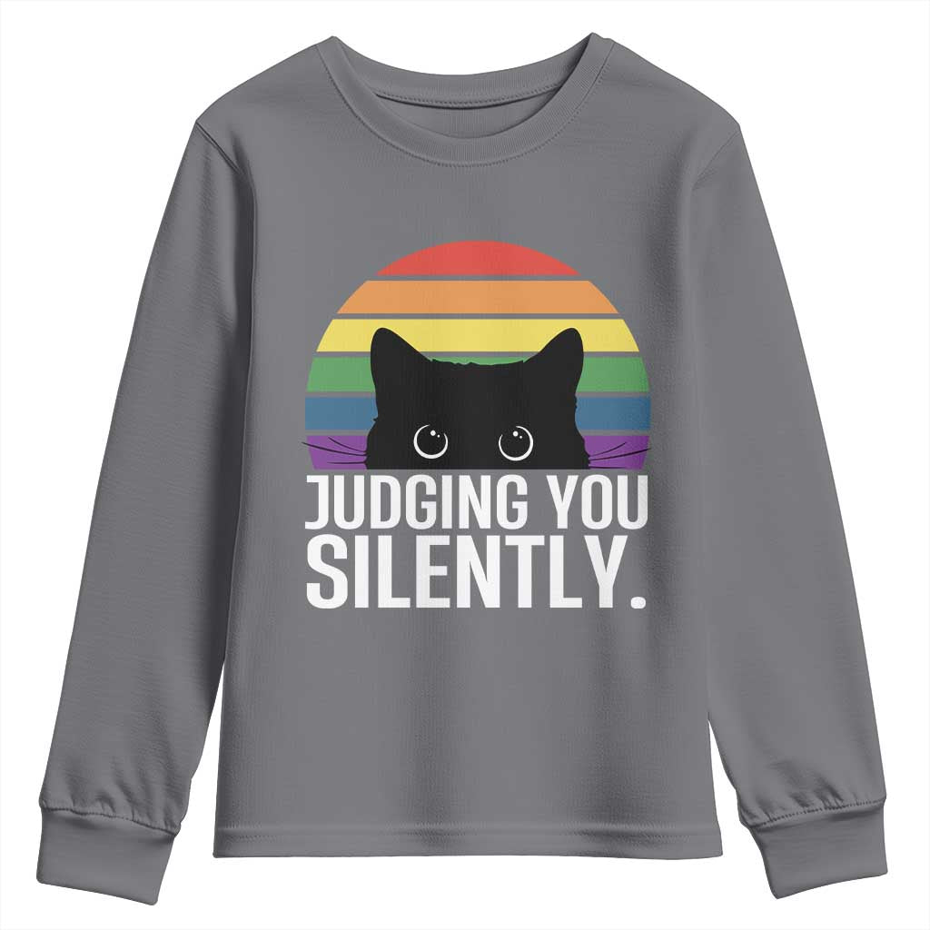 Rainbow Black Cat LGBT Pride Youth Sweatshirt Judging You Silently