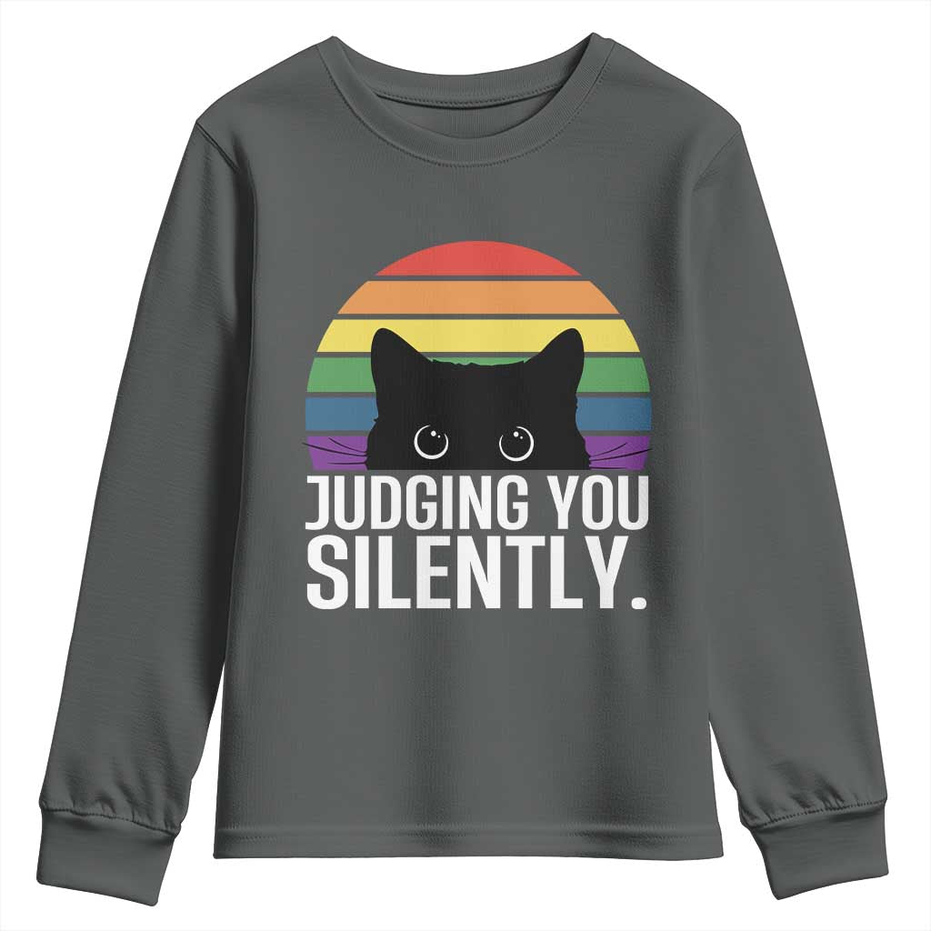 Rainbow Black Cat LGBT Pride Youth Sweatshirt Judging You Silently