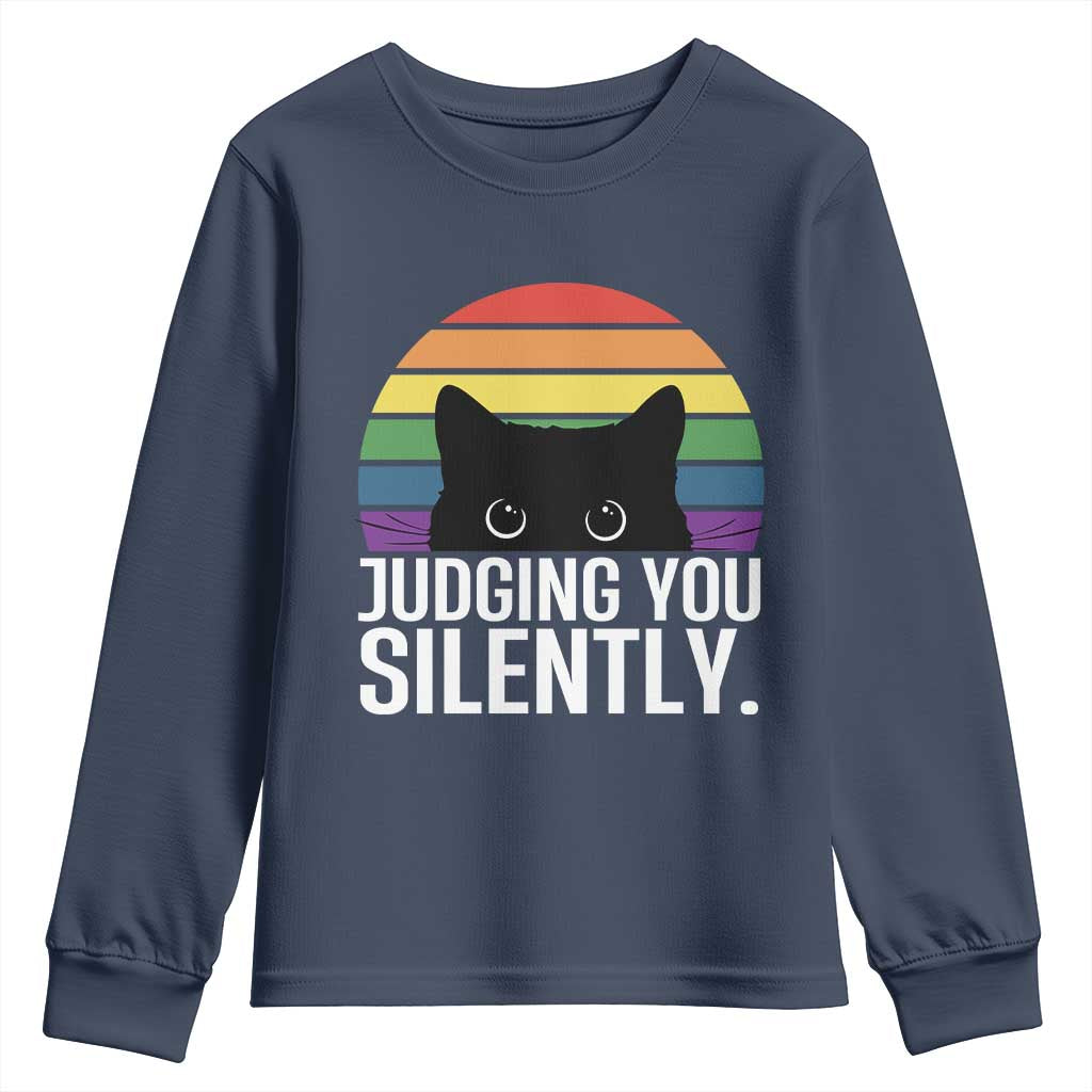 Rainbow Black Cat LGBT Pride Youth Sweatshirt Judging You Silently
