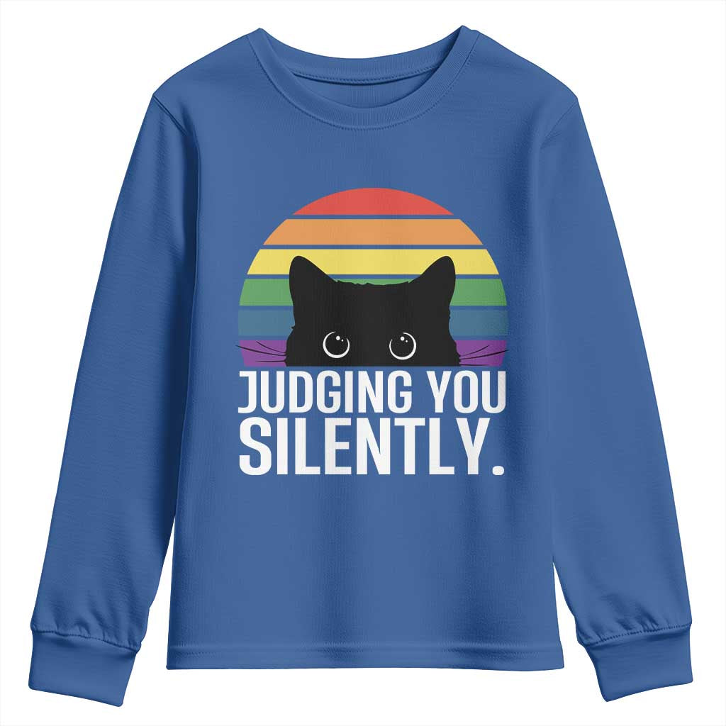 Rainbow Black Cat LGBT Pride Youth Sweatshirt Judging You Silently