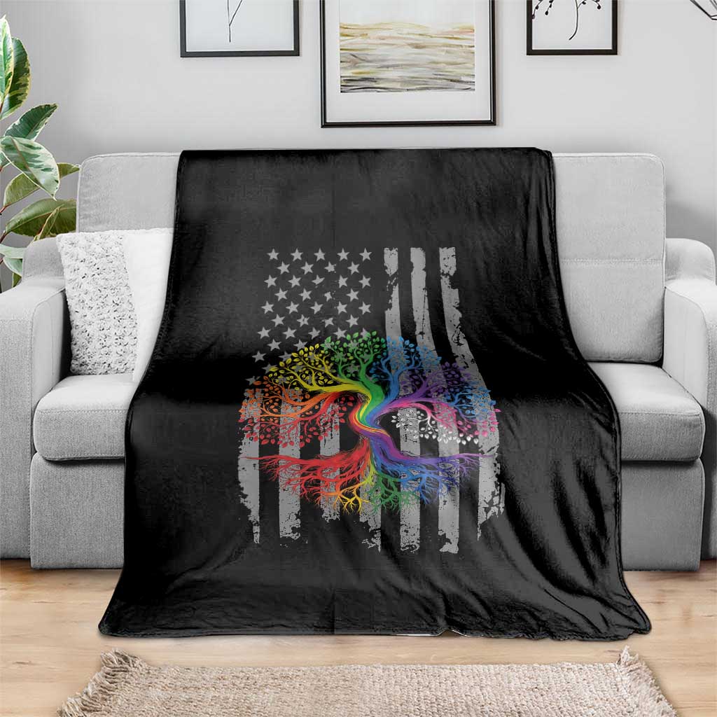 Tree of Life Rainbow LGBTQ Pride Throw Blanket American Flag Gift