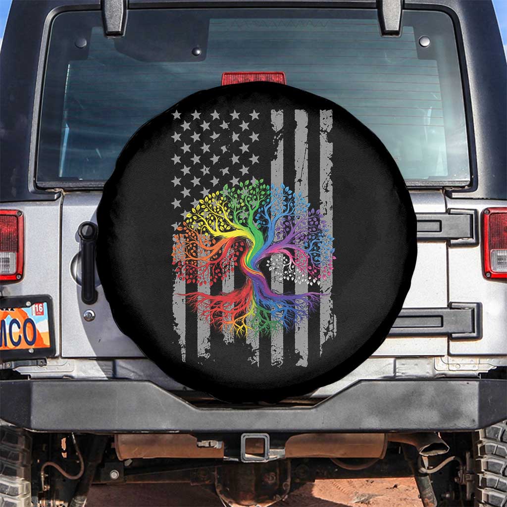 Tree of Life Rainbow LGBTQ Pride Spare Tire Cover American Flag Gift