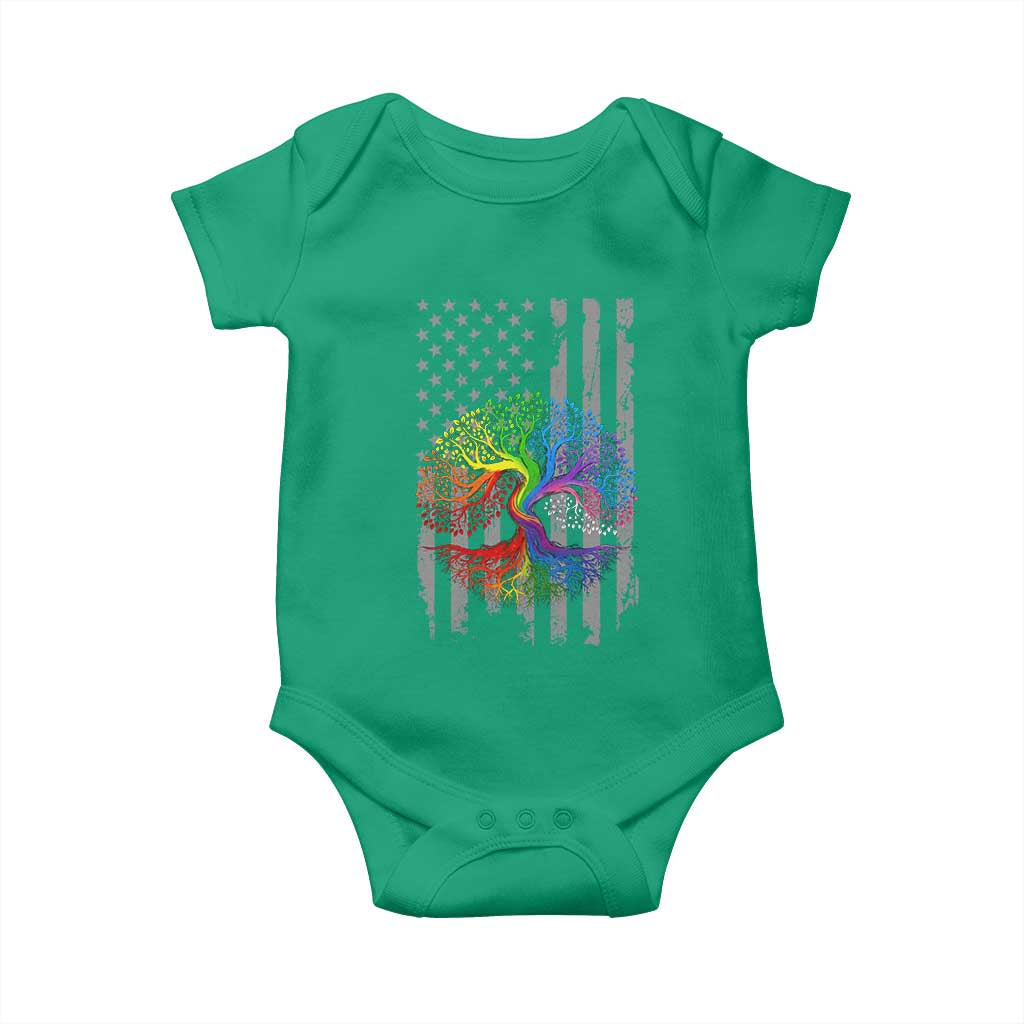Tree of Life Rainbow LGBTQ Pride Baby Onesie American Flag Gift