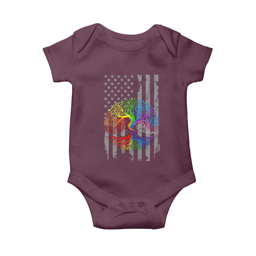 Tree of Life Rainbow LGBTQ Pride Baby Onesie American Flag Gift