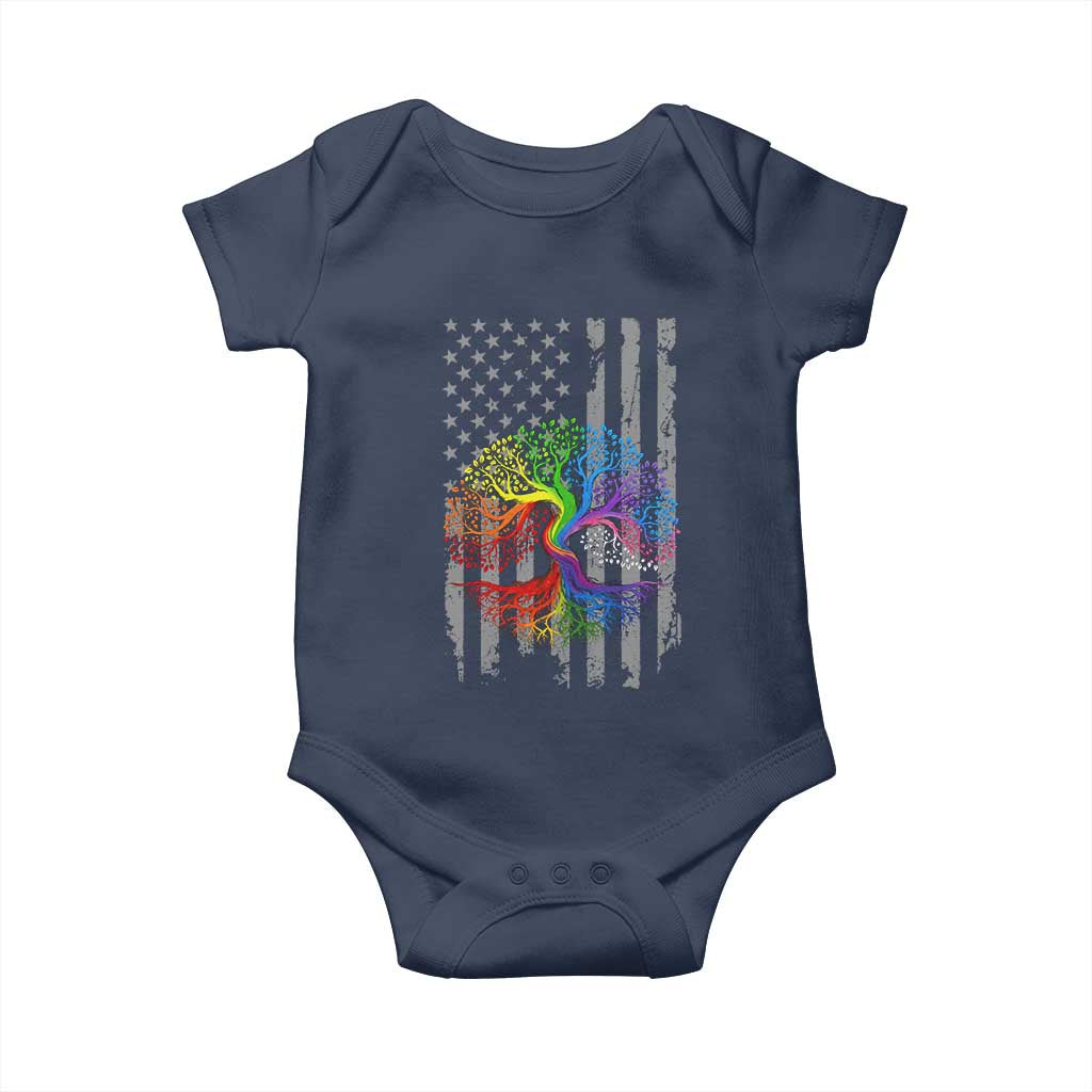 Tree of Life Rainbow LGBTQ Pride Baby Onesie American Flag Gift