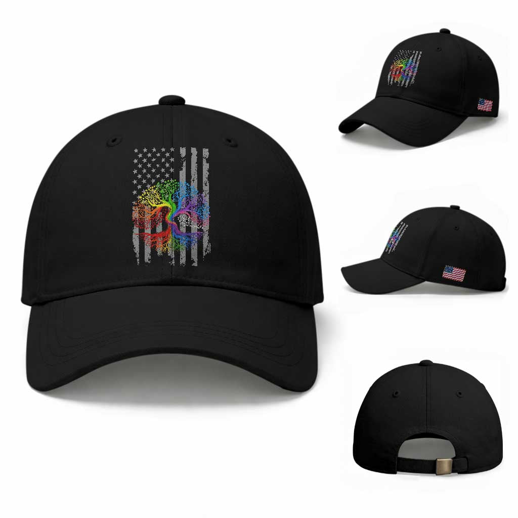 Tree of Life Rainbow LGBTQ Pride Baseball Cap American Flag Gift